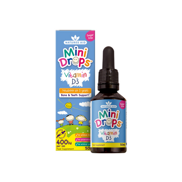 Natures Aid Mini Drops 400IU Vitamin D 50mL | Vegan | Sugar Free | Newborn to 5Y Kid Bone Teeth