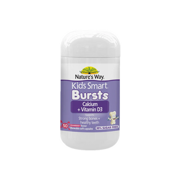 Nature's Way Kids Smart Calcium + Vitamin D3 Strawberry Flavour, 50 Soft Capsules