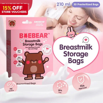 Baebear Breastmilk Storage Bags 210ml 30 Presterilized Bags | Double Zip Lock Bags Breastmilk Bag