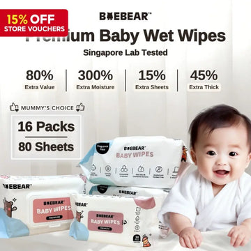 BAEBEAR Premium Baby Wet Wipes 80 Sheets | Gentle for Baby Skin | Extra Thick & Big 65gsm