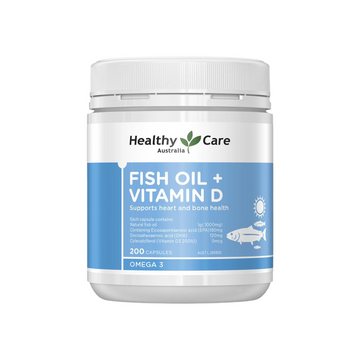 Healthy Care Fish Oil + Vitamin D, 200 Capsules