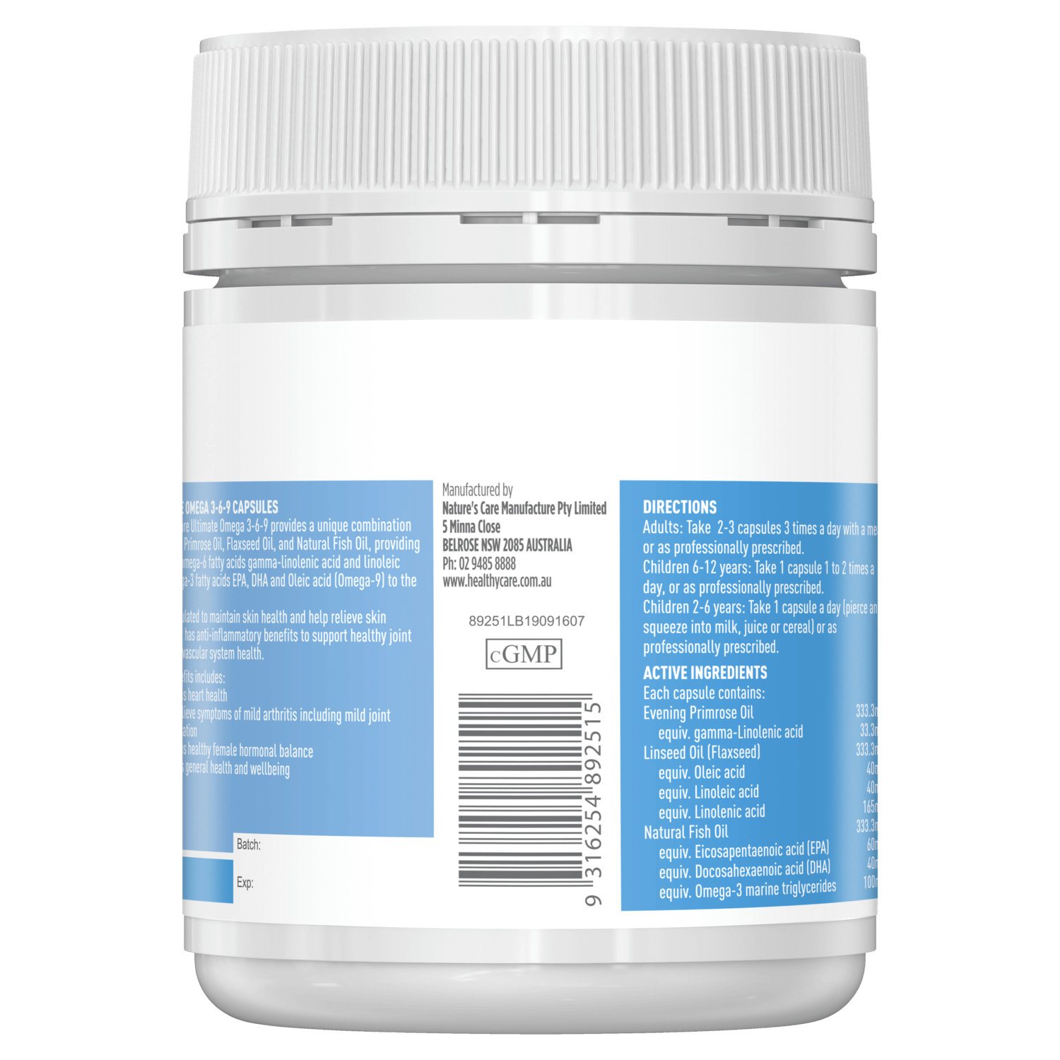 Healthy Care Ultimate Omega 3-6-9, 200 Capsules