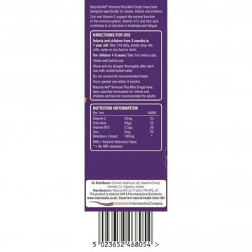 Natures Aid Mini Drops Immune Plus 50ml | Vegan | Zinc | Vitamin C | Folic Acid | Boost Immunity