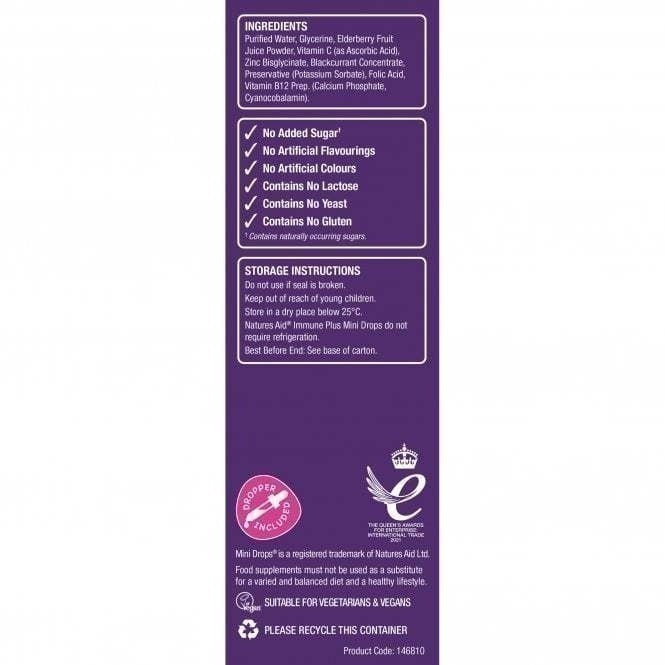 Natures Aid Mini Drops Immune Plus 50ml | Vegan | Zinc | Vitamin C | Folic Acid | Boost Immunity
