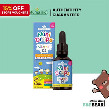 Natures Aid Mini Drops 400IU Vitamin D 50mL | Vegan | Sugar Free | Newborn to 5Y Kid Bone Teeth