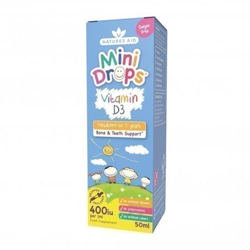 Natures Aid Mini Drops 400IU Vitamin D 50mL | Vegan | Sugar Free | Newborn to 5Y Kid Bone Teeth