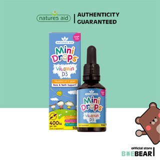 Natures Aid Mini Drops 400IU Vitamin D 50mL | Vegan | Sugar Free | Newborn to 5Y Kid Bone Teeth