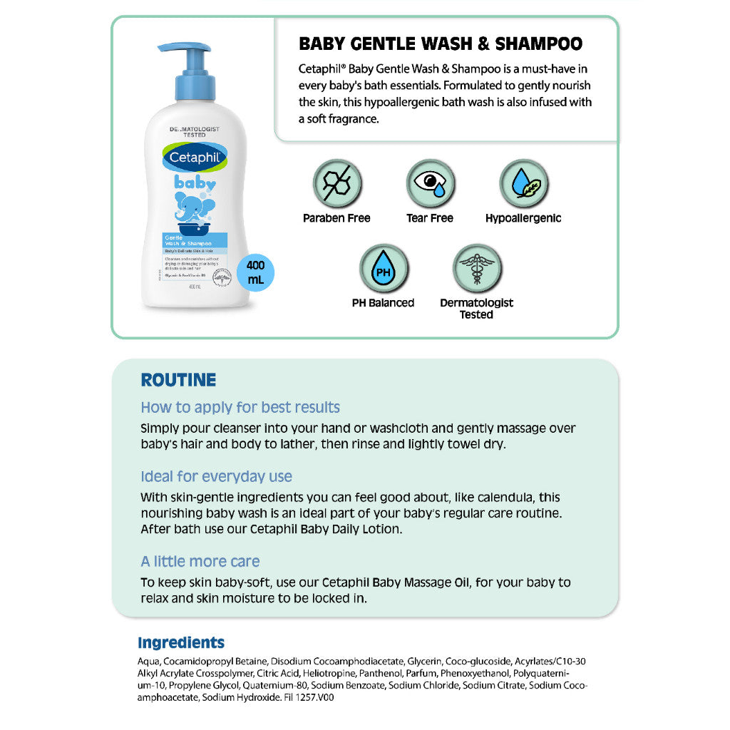 [Bundle of 3] Cetaphil Baby Gentle Wash and Shampoo with Shea Butter, 400ml