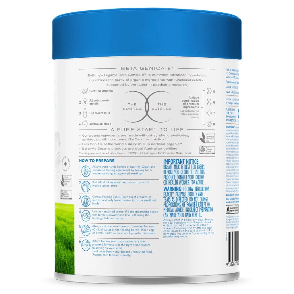 Bellamy's Organic Beta Genica-8™ Step 1/ Step 2, 800g
