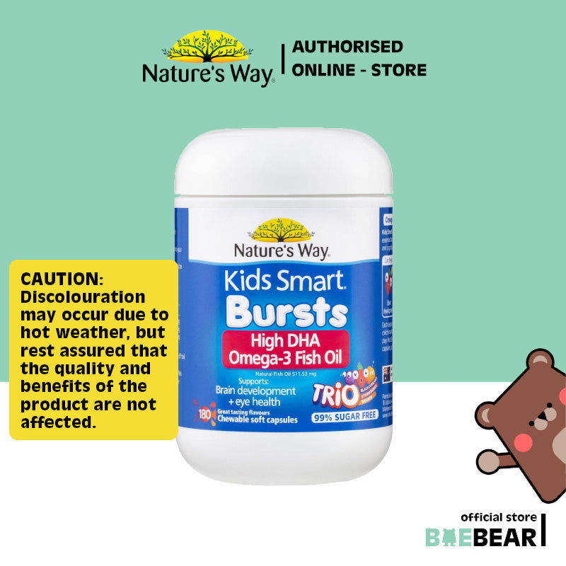 Nature's Way Kids Smart Bursts High DHA Omega 3 Fish Oil Tri,  60 | 180 capsules