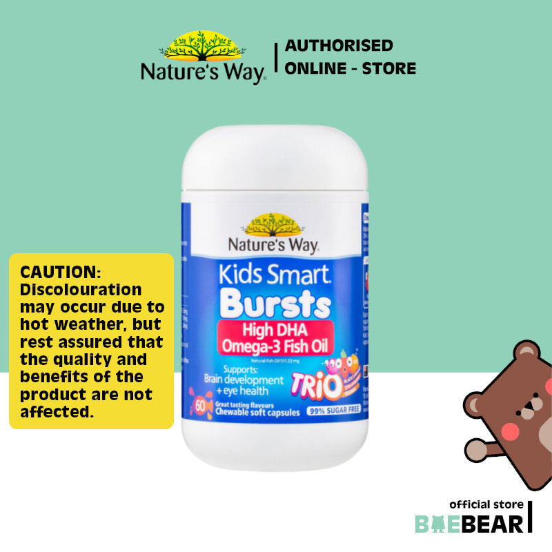 Nature's Way Kids Smart Bursts High DHA Omega 3 Fish Oil Tri,  60 | 180 capsules