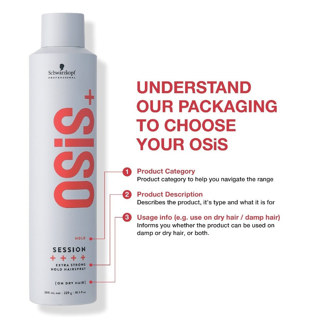 Schwarzkopf Osis+ Hairspray (Elastic/Session/Freeze/Volume Up) - 100/300/500ml