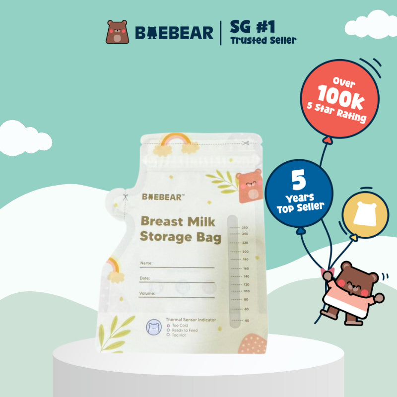 [Bundle of 10] BAEBEAR Breast Milk Storage Bag 250ml Jumbo Value Pack (100 pcs) Temperature Sensor | Leakproof
