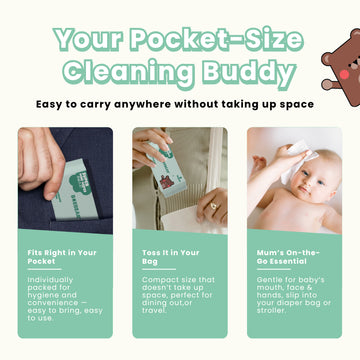 Baebear Mini Baby Wet Wipes, 64 Sheets, Soft Wet Tissue, Hand, Mouth, Body