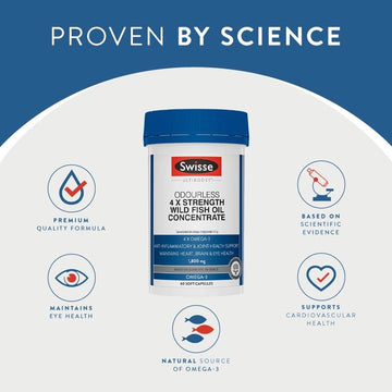 [Bundle of 3] Swisse Ultiboost 4x Strength Wild Fish Oil Concentrate 4x - high strength Omega-3 fatty acids