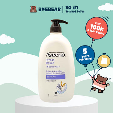Aveeno Stress Relief Body Wash 1L | Lavender Scent | Hydrating Cleanser for Dry Normal Skin | Soothing Chamomile