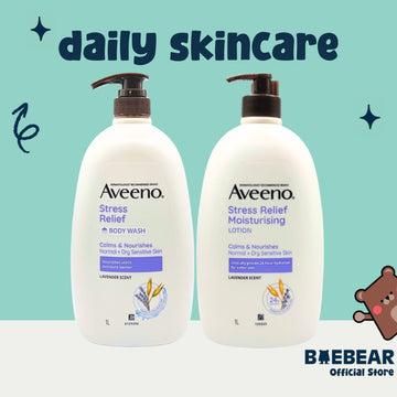 Aveeno Stress Relief Body Wash 1L | Lavender Scent | Hydrating Cleanser for Dry Normal Skin | Soothing Chamomile