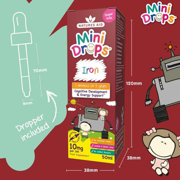 Natures Aid Mini Drops Iron, 50ml (with vitamin C, B12 & Folic Acid)