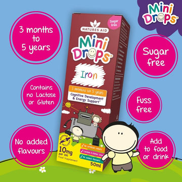Natures Aid Mini Drops Iron, 50ml (with vitamin C, B12 & Folic Acid)
