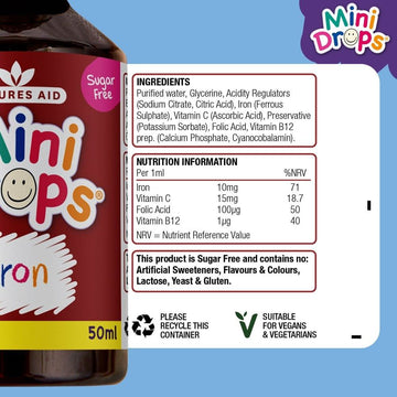 Natures Aid Mini Drops Iron, 50ml (with vitamin C, B12 & Folic Acid)