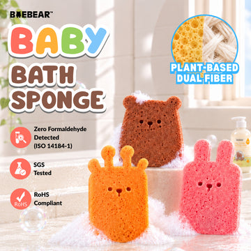 Baebear Natural Baby Bath Sponge | Extra Soft Natural Cotton | Plant-Based Pulp Sponge for Gentle Bath Time