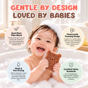 Baebear Natural Baby Bath Sponge | Extra Soft Natural Cotton | Plant-Based Pulp Sponge for Gentle Bath Time