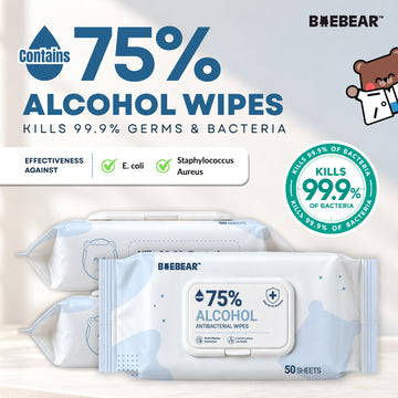 Baebear 75% Alcohol Wipes 50 Sheets 99.9% Disinfection Sanitizing Wet Wipes | Kills 99.9% Germ | Meishiyu Alcohol Wipes