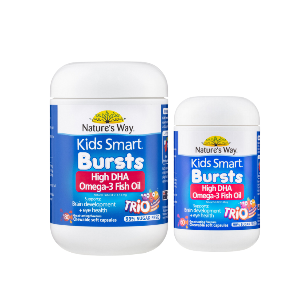 Nature's Way Kids Smart Bursts High DHA Omega 3 Fish Oil Tri,  60 | 180 capsules