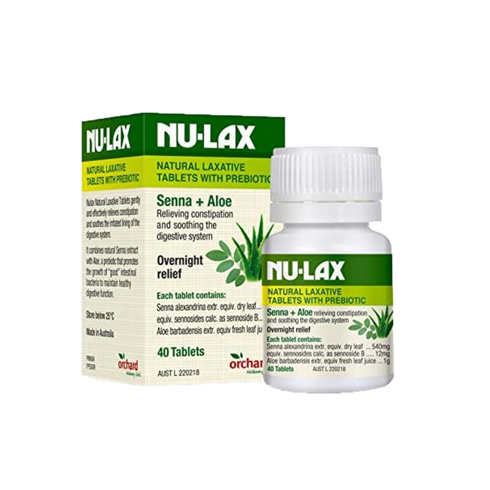 NuLax Natural Laxative Tablets With Prebiotic with Senna + Aloe, 40 tablets