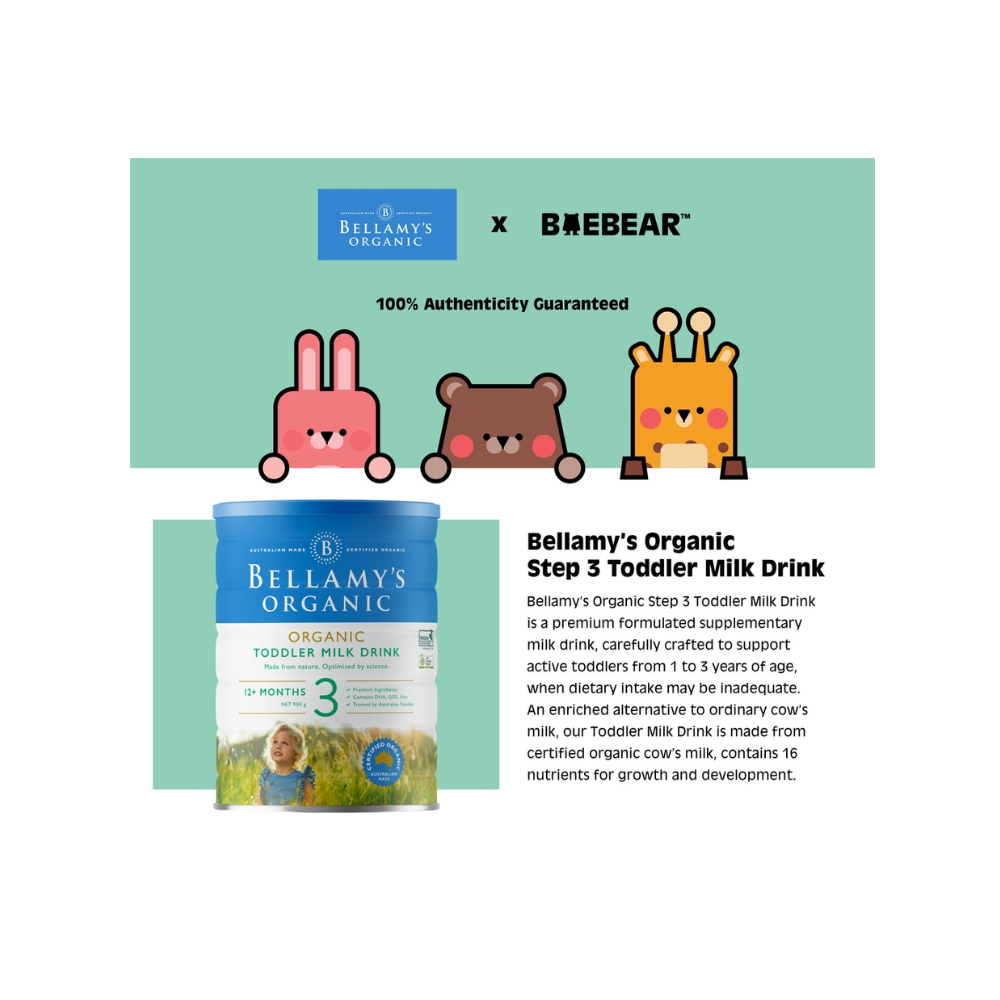 [Bundle of 3] Bellamy's Organic Toddler Milk Drink Step 3, 900g