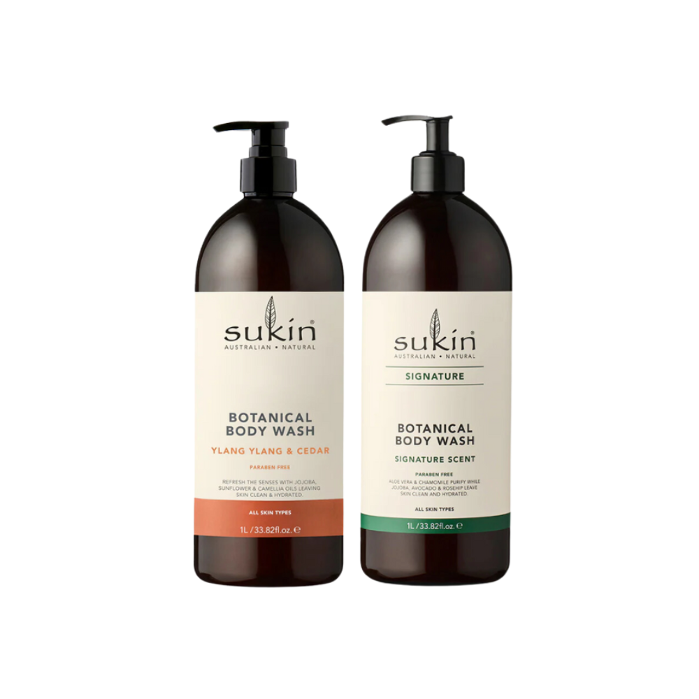 [Bundle] Sukin Botanical Body Wash Ylang Ylang & Cedar 1L Pump  + Sukin Signature Botanical Body Wash Signature Scent 1 Litre