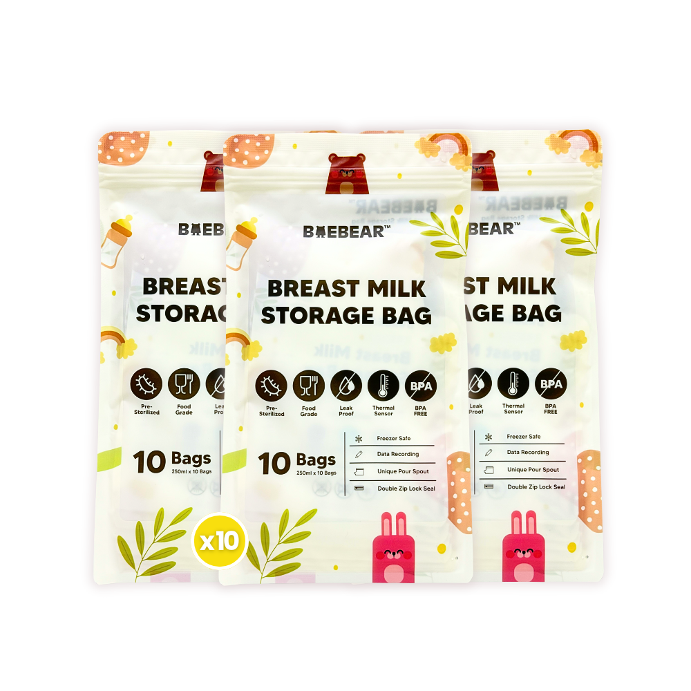 [Bundle of 10] BAEBEAR Breast Milk Storage Bag 250ml Jumbo Value Pack (100 pcs) Temperature Sensor | Leakproof