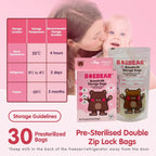 Baebear Breastmilk Storage Bags 210ml 30 Presterilized Bags | Double Zip Lock Bags Breastmilk Bag