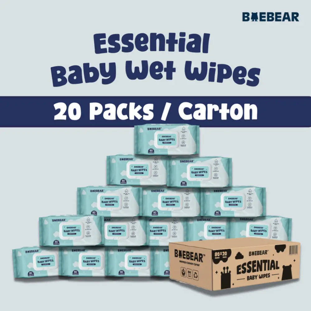 Baebear Essential Baby Wet Wipes 80 Sheets x 20 Packets | Bundle Deal 1600 Sheets 80 Sheets x 20 Packs