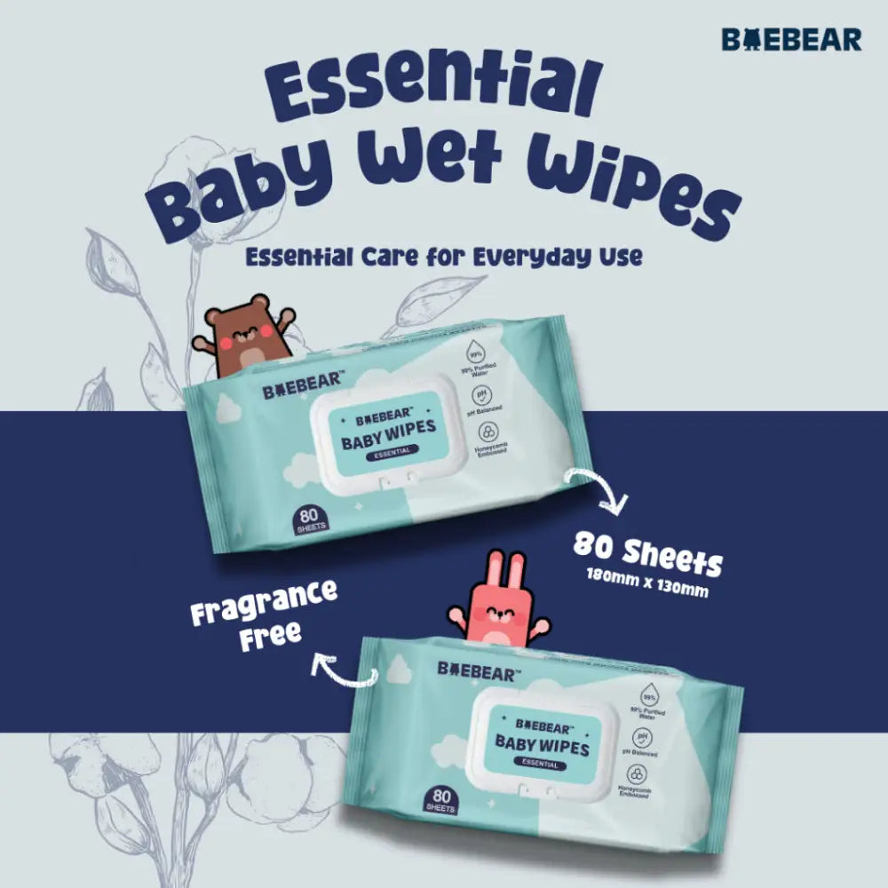 Baebear Essential Baby Wet Wipes 80 Sheets x 20 Packets | Bundle Deal 1600 Sheets 80 Sheets x 20 Packs