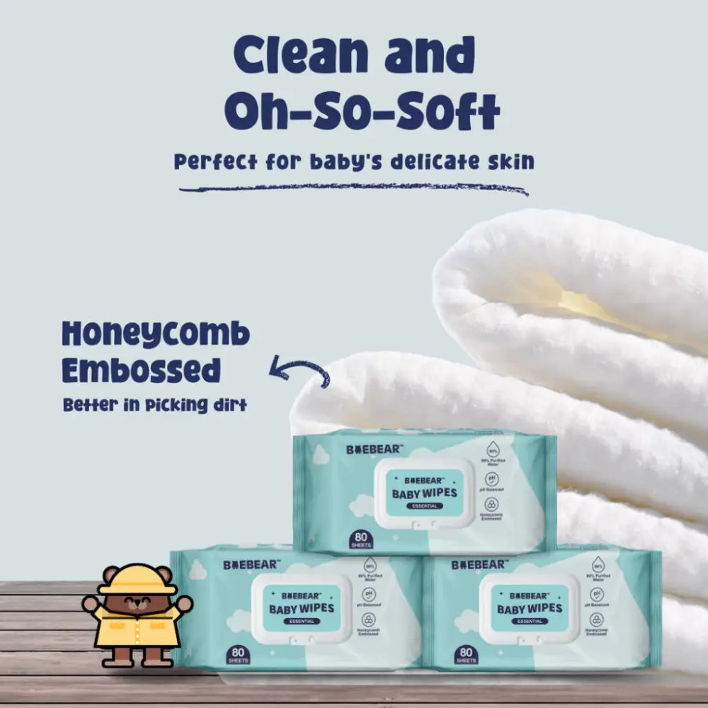 Baebear Essential Baby Wet Wipes 80 Sheets x 20 Packets | Bundle Deal 1600 Sheets 80 Sheets x 20 Packs