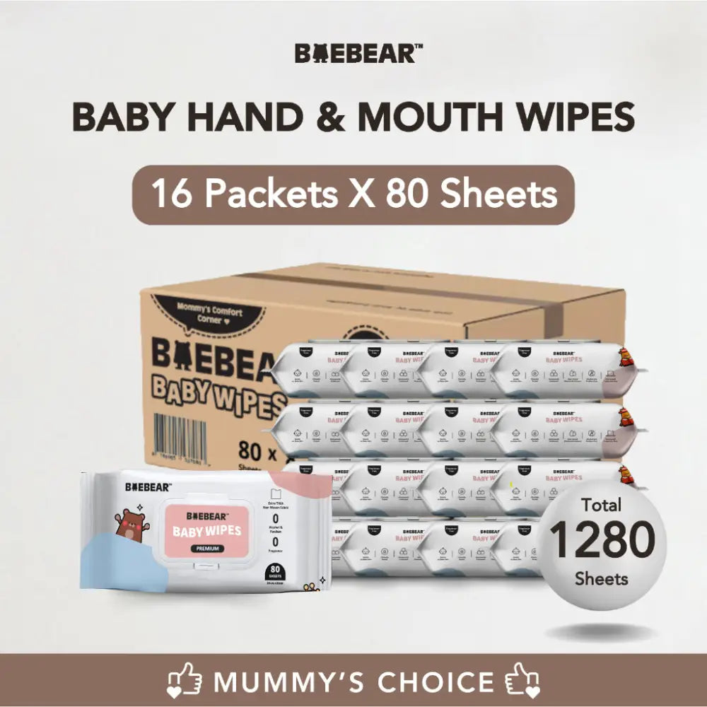 BAEBEAR Premium Baby Wet Wipes 80 Sheets | Gentle for Baby Skin | Extra Thick & Big 65gsm 80s x 16 Packets