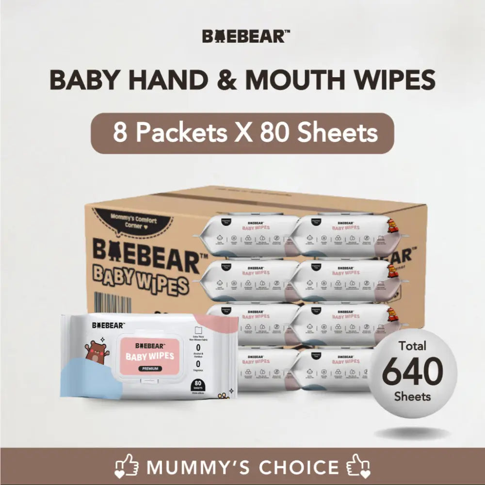 BAEBEAR Premium Baby Wet Wipes 80 Sheets | Gentle for Baby Skin | Extra Thick & Big 65gsm 80s x 8 Packets