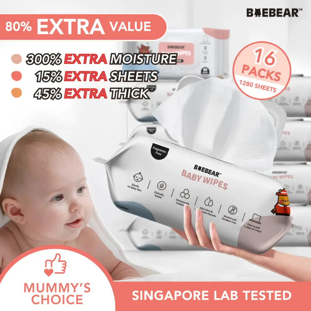BAEBEAR Premium Baby Wet Wipes 80 Sheets | Gentle for Baby Skin | Extra Thick & Big 65gsm