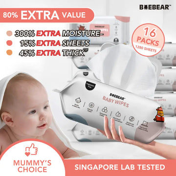 BAEBEAR Premium Baby Wet Wipes 80 Sheets | Gentle for Baby Skin | Extra Thick & Big 65gsm