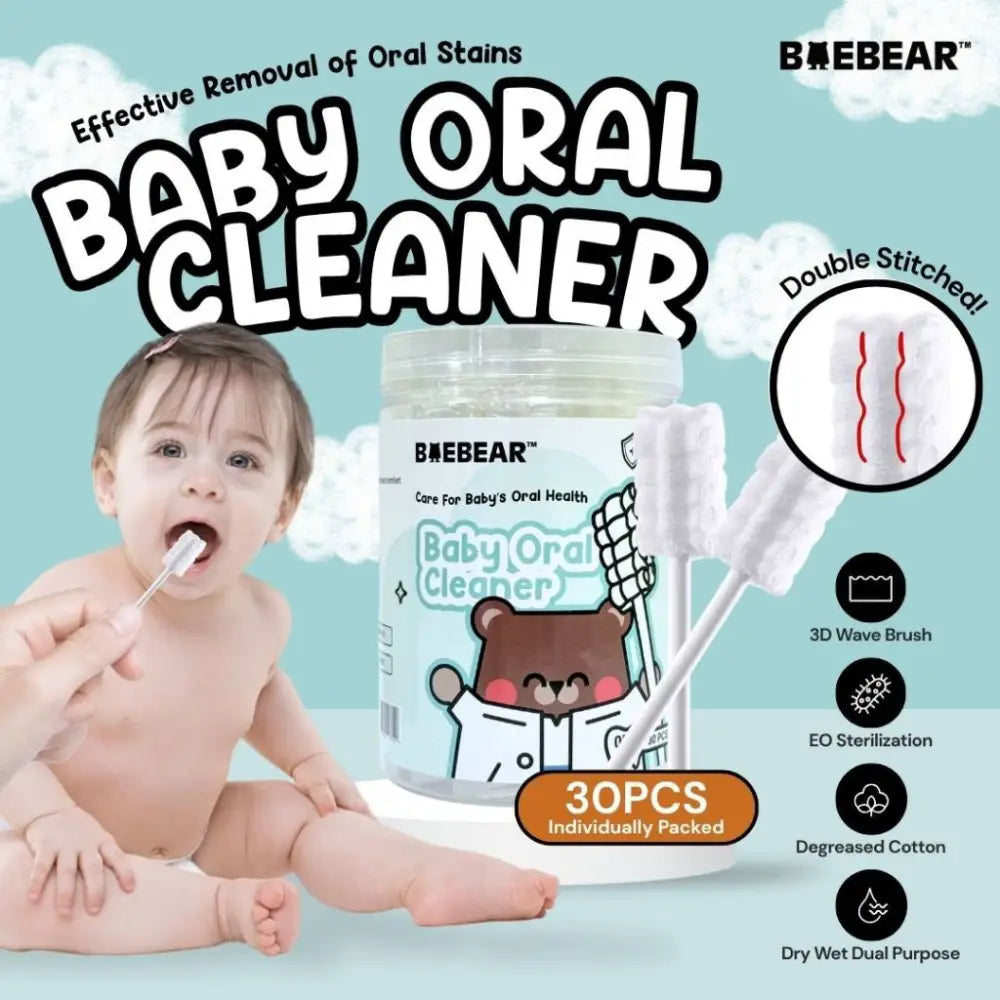 Disposable Baby Oral Cleaner 30pcs | Infant 36 Months Teeth & Tongue Coating / Toothbrush Swab 30 Sticks