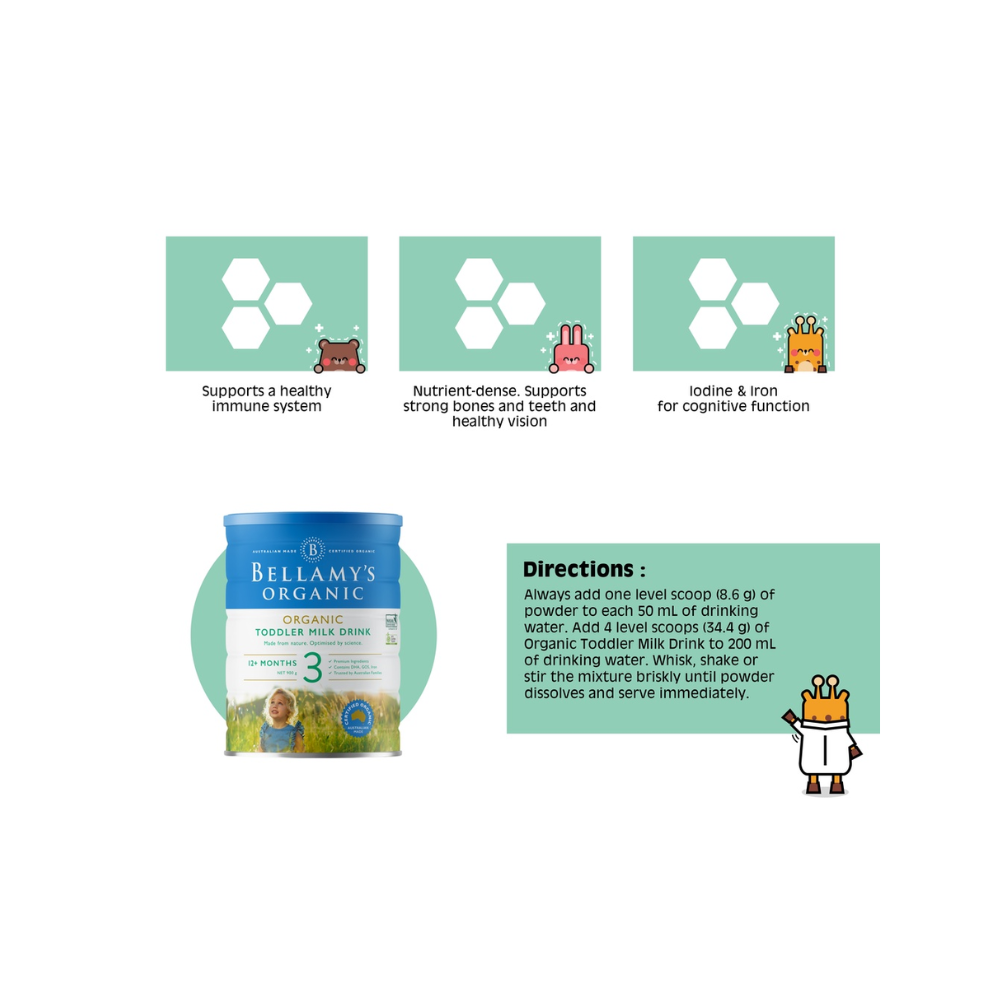 [Bundle of 3] Bellamy's Organic Toddler Milk Drink Step 3, 900g