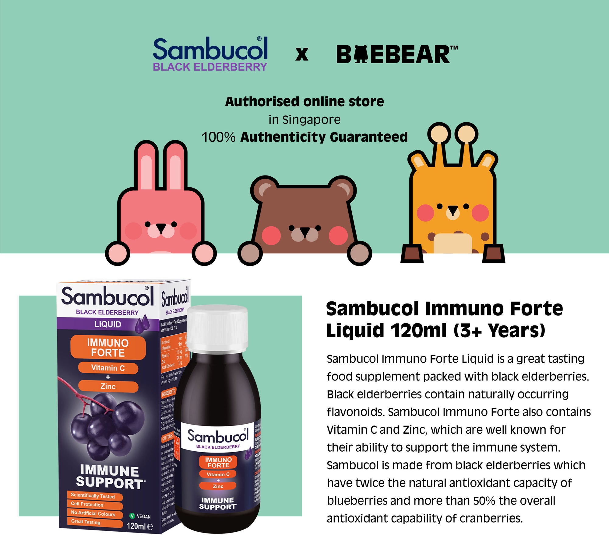 [Bundle of 3] Sambucol Kids Immuno Forte, UK Version (120ml x3) | Immune health
