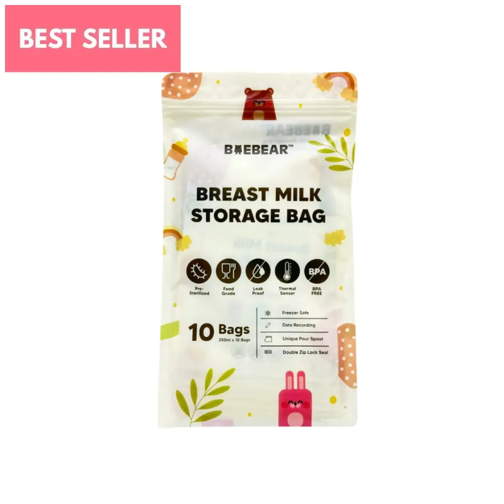 [Thermal] BAEBEAR Breast Milk Storage Bag 250ml (10pcs/bag) Temperature Sensor | Leakproof | Pour Spout | Local Stock