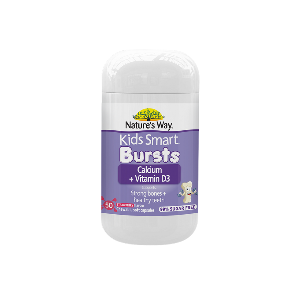 Nature's Way Kids Smart Calcium + Vitamin D3 Strawberry Flavour (No added Sugar) 50 Caps